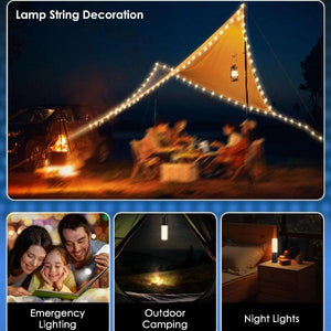 Camping String Lights, Rechargeable LED Camping Lantern Flashlight with 8000Mah Battery 8 Modes Waterproof Camping Lights for Garden Outdoor Home Emergency, 33Ft