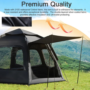 Waterproof Instant Camping Tent - 2/3/4 Person Easy Quick Setup Dome Family Tents for Camping, Beach Tent