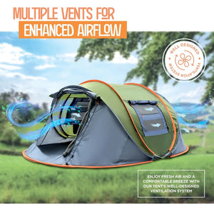 Camping Tent - 3-Person Easy Pop up Tent with 2 Doors 