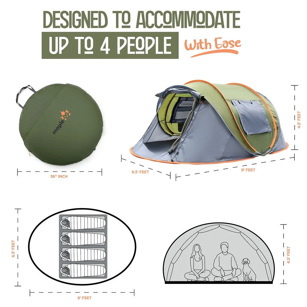 Camping Tent - 3-Person Easy Pop up Tent with 2 Doors 